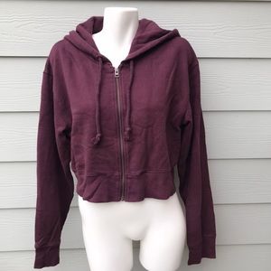 Aritzia Wilfred Free Maroon Cropped Zip Up Hoodie